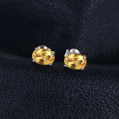 Natural Citrine Birthstone Stud Earrings Solid 925 Sterling Silver Earrings