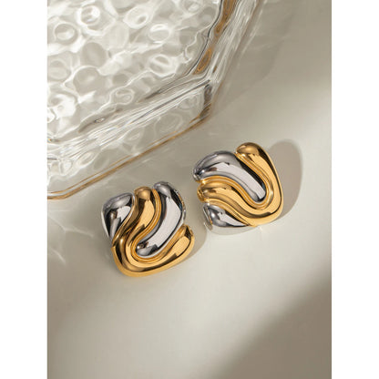 Irregular Bump Earrings Geometric 18K Gold Plated Stainless Steel Color Matching