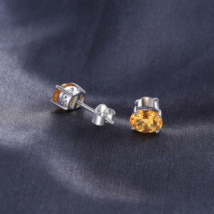 Natural Citrine Birthstone Stud Earrings Solid 925 Sterling Silver Earrings