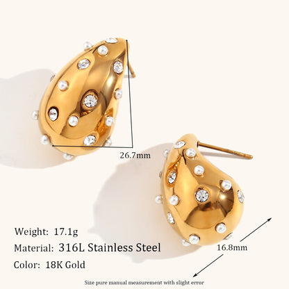 Gold Silver Color Chubby Waterdrop Stainless Steel Stud Earrings