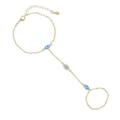 Gold Plated Enamel Evil Eye Charm Hand Chain Bracelet