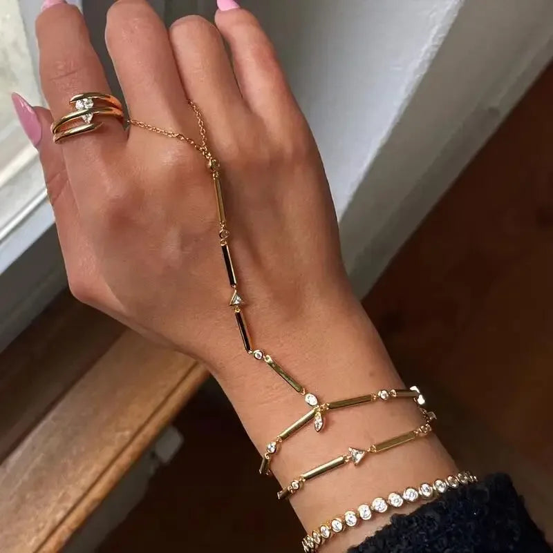 High Quality Long Tassel With Slippy Bar Bling Round Oval Triangle CZ Unique Bracelet Wrap On Finger