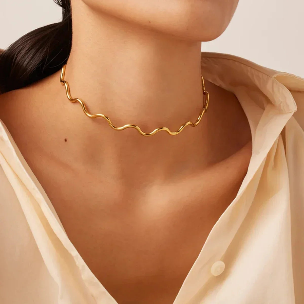 Wave  PVD Gold Plated  Stainless Steel Choker Bracelet Set