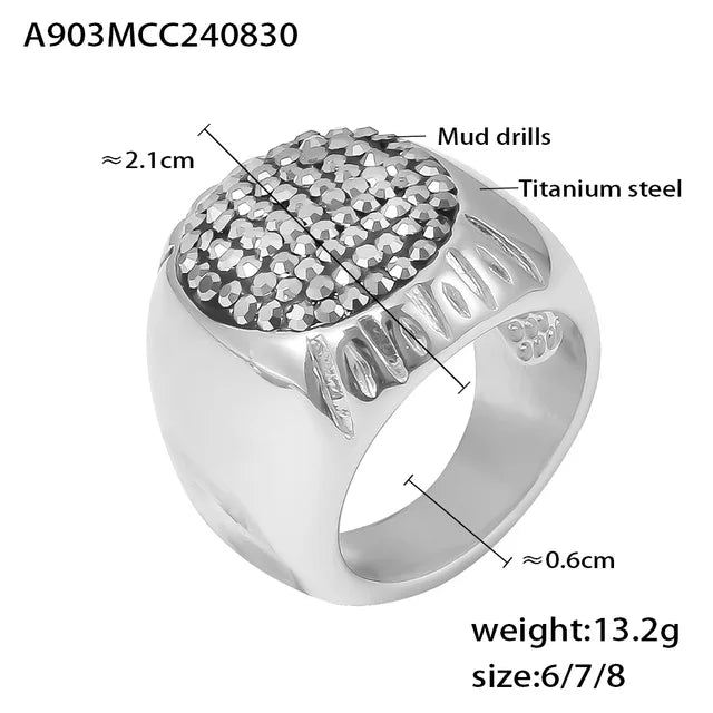 Luxury Shiny Rhinestones Beautiful Gold Plated Waterproof Stainless Steel Ring