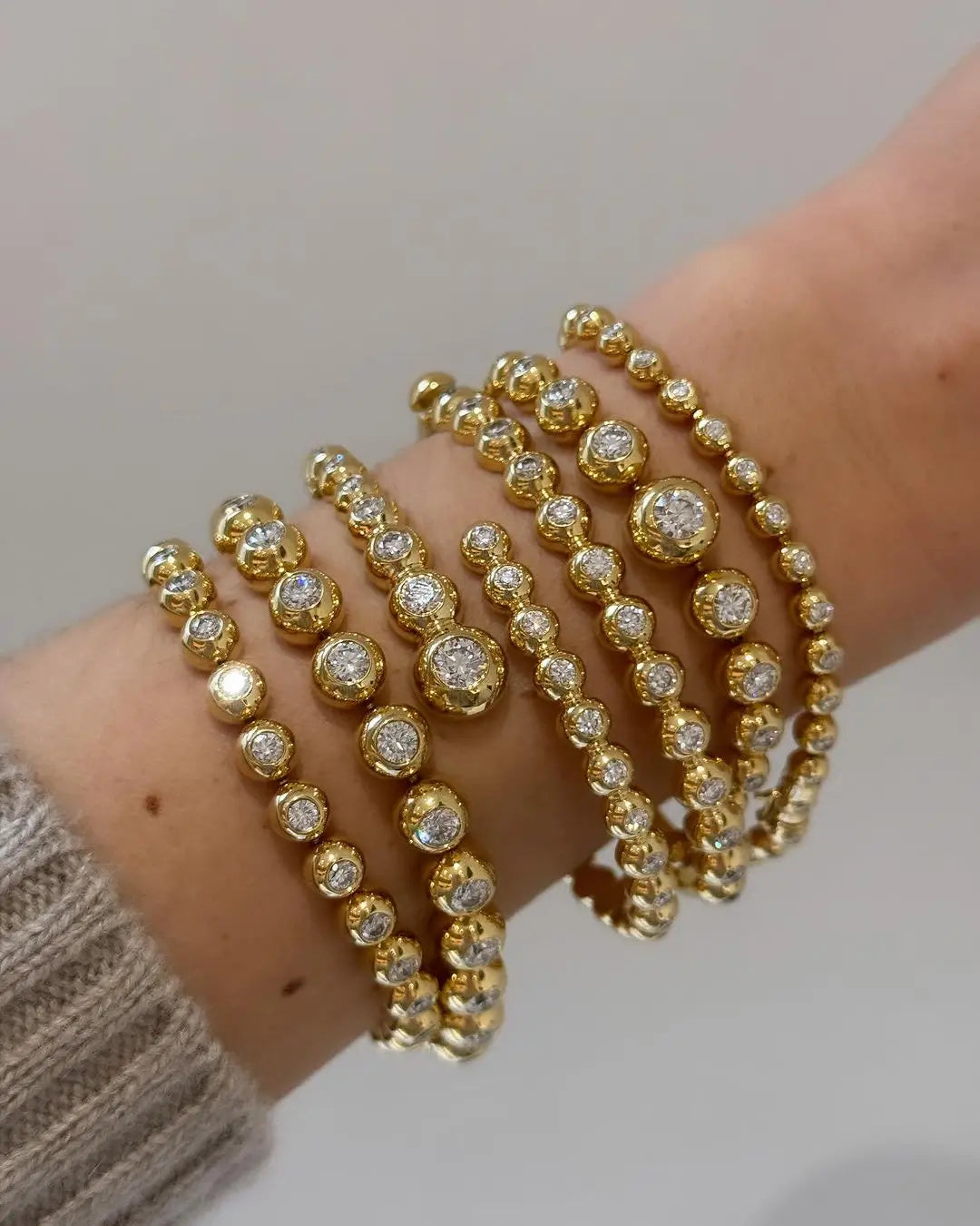 Geometric Jewelry Set Gold Color Round Ball Bezel Set CZ Bracelet Rings