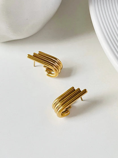 Geometric Triple J Shape Stainles Steel Gold Plated Chunky Stud Earrings