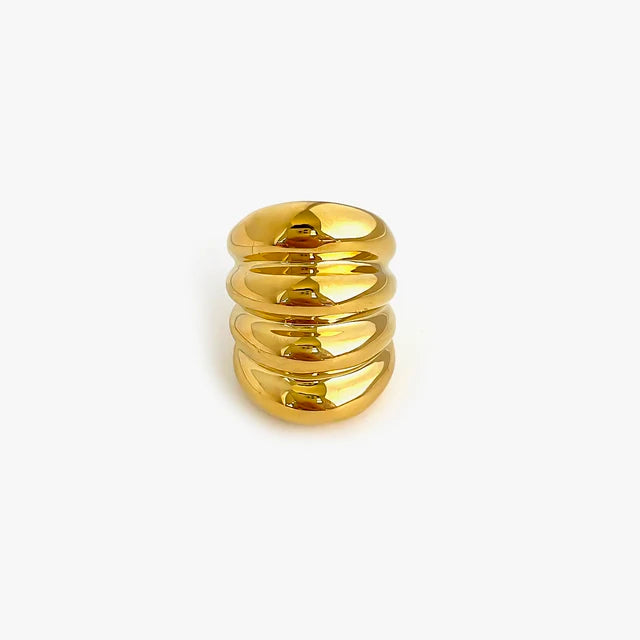 Multi-layer Chunky Dome Wide Stainless Steel 18K Gold Plated Ring