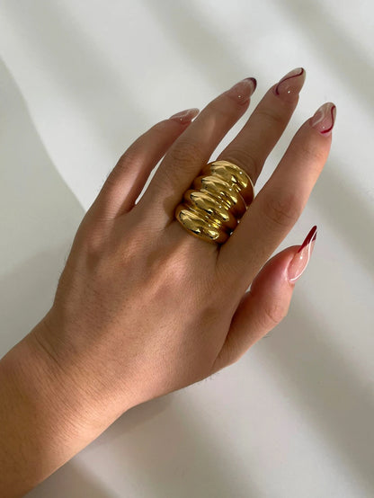 Multi-layer Chunky Dome Wide Stainless Steel 18K Gold Plated Ring