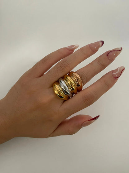 Multi-layer Chunky Dome Wide Stainless Steel 18K Gold Plated Ring