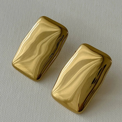 Vintage Stud Earrings Stainless Steel Texture Geometric Smooth Metal Gold Plated