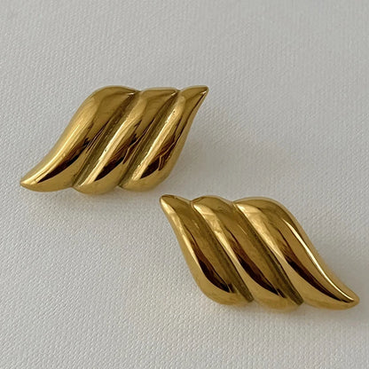 Vintage Stud Earrings Stainless Steel Texture Geometric Smooth Metal Gold Plated