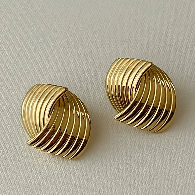 Vintage Stud Earrings Stainless Steel Texture Geometric Smooth Metal Gold Plated