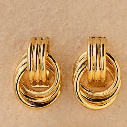 Vintage Stud Earrings Stainless Steel Texture Geometric Smooth Metal Gold Plated