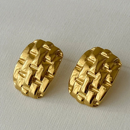 Vintage Stud Earrings Stainless Steel Texture Geometric Smooth Metal Gold Plated