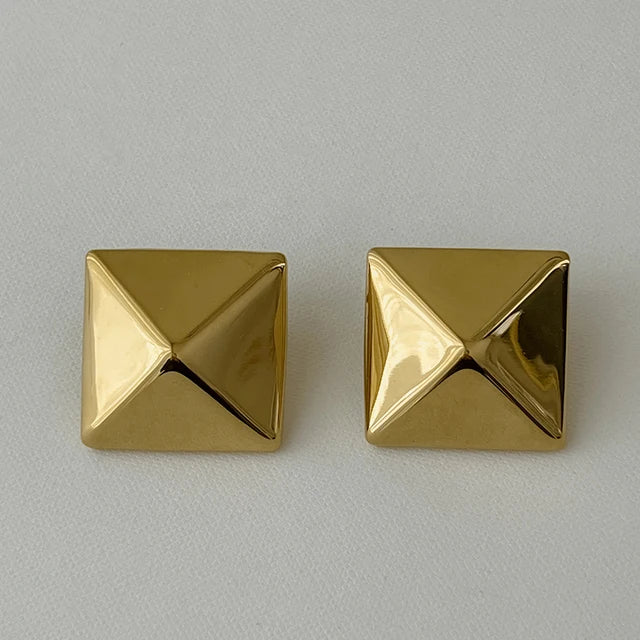 Vintage Stud Earrings Stainless Steel Texture Geometric Smooth Metal Gold Plated