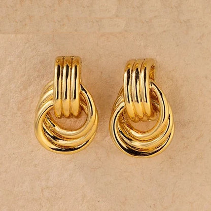 Vintage Stud Earrings Stainless Steel Texture Geometric Smooth Metal Gold Plated