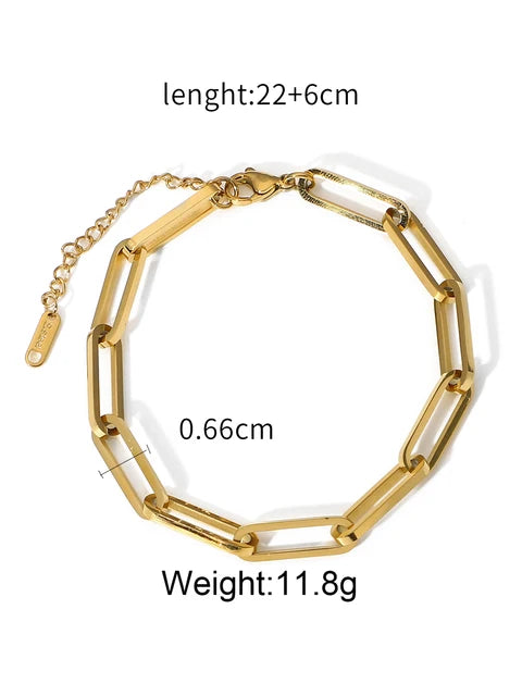 18K Gold Stainless Steel Simple Gold Rope Chain Bracelet Stacking Figaro Heavy Metal Texture