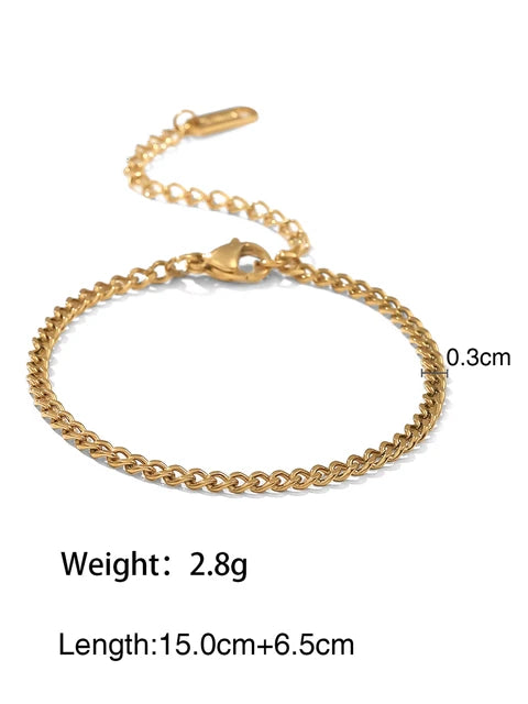 18K Gold Stainless Steel Simple Gold Rope Chain Bracelet Stacking Figaro Heavy Metal Texture