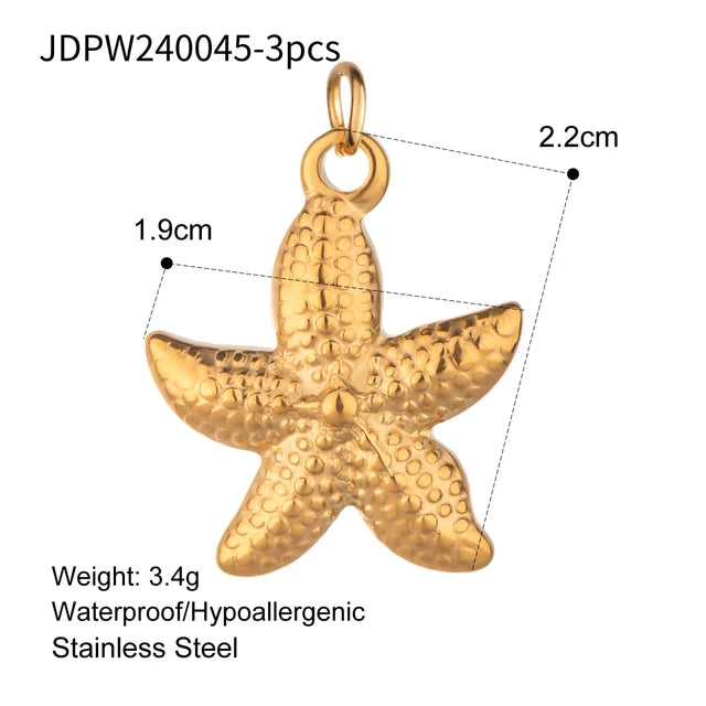 3pcs/Bag 18k Gold Plated Stainless Steel Conch Starfish Shell Charms Tarnish Sweat Resistant Multi Charm Dainty DIY Jewel