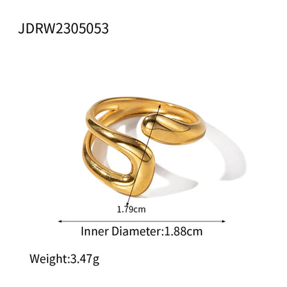 Trendy Stainless Steel Waterproof Open Ring Personality Charms PVD Real Gold 18K Plated