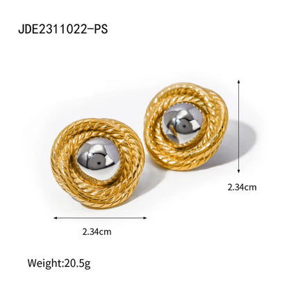 Geometric Texture Stainless Steel 18K Gold Plated Waterproof Earrings