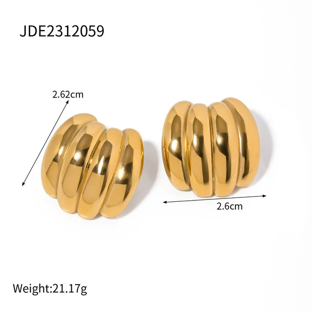 Geometric Texture Stainless Steel Earrings 18K Gold Plated Waterproof  Charm Metal Earrings