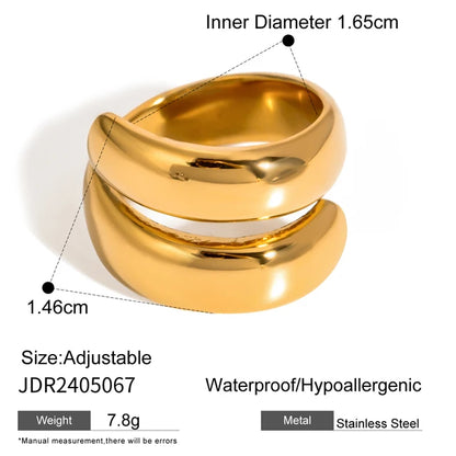 Minimalist Asymmetric Open Ring Line Adjustable 18K Gold Plated Ring