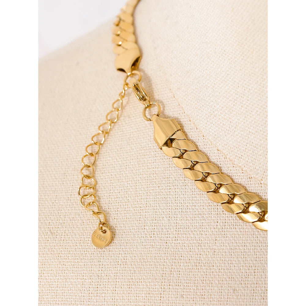 Metal Texture18k Gold Color Cuban Chain Stainless Steel Necklace