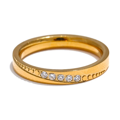 Summer Popular Shiny Cubic Zirconia Round Thin Ring Minimalist Stainless Steel 18K Gold Plated