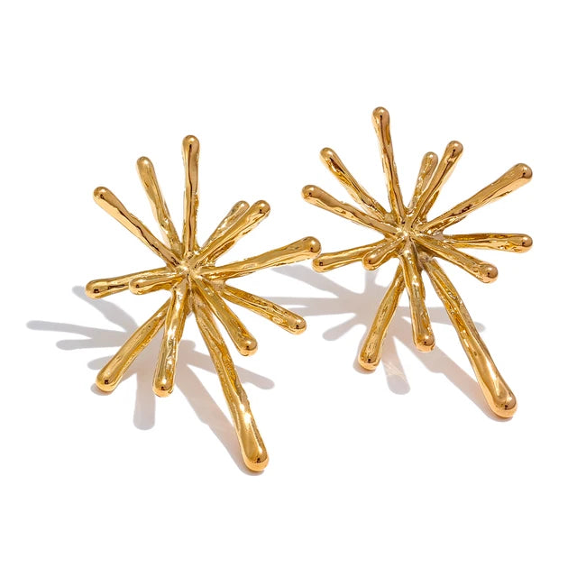 Textured Firework Stud Earrings Waterproof 18K PVD Plated