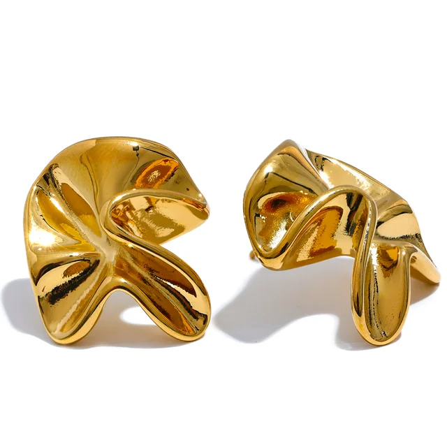 Irregular Flower Stud Earrings 316l Stainless Steel 18K Gold Plated