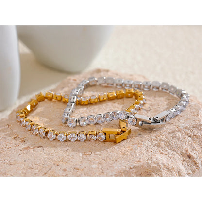 4mm Shiny Cubic Zirconia Stainless Steel Chain Wrist Bracelet