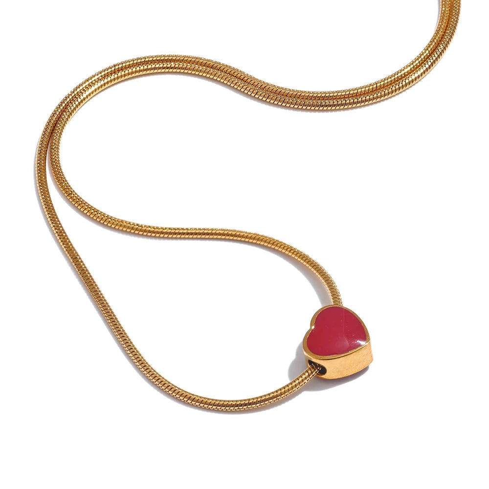 Exquisite Handmade Polished 316L Stainless Steel Red 18K Gold Plated Enamel Small Heart