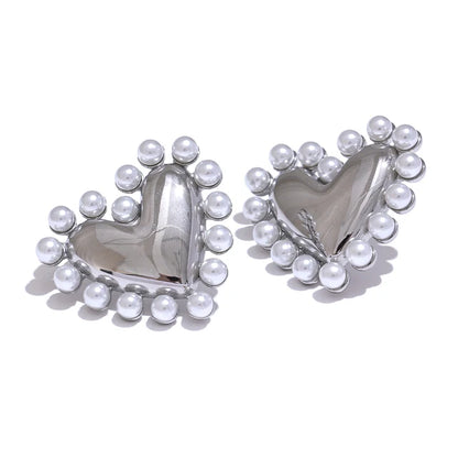 Heart Imitation Pearls Stainless Steel Fashion Lover Stud Earrings