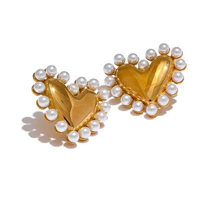 Heart Imitation Pearls Stainless Steel Fashion Lover Stud Earrings