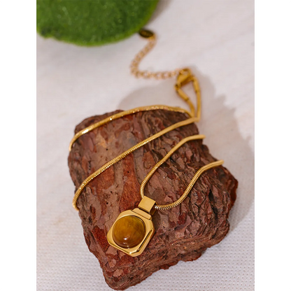 Versatile Natural Tiger Stone Square Pendant Necklace Rust Proof