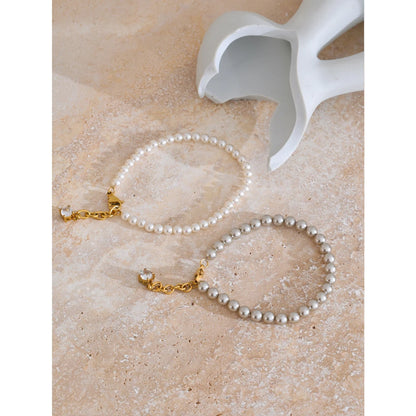 Simulated Pearls Beads Zircon Handmade Exquisite Chain Bracelet