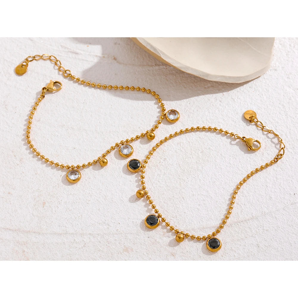 Luxury Shiny Cubic Zirconia Chain Stainless Steel 18K Gold Plated Aesthetic Necklace Bracelet