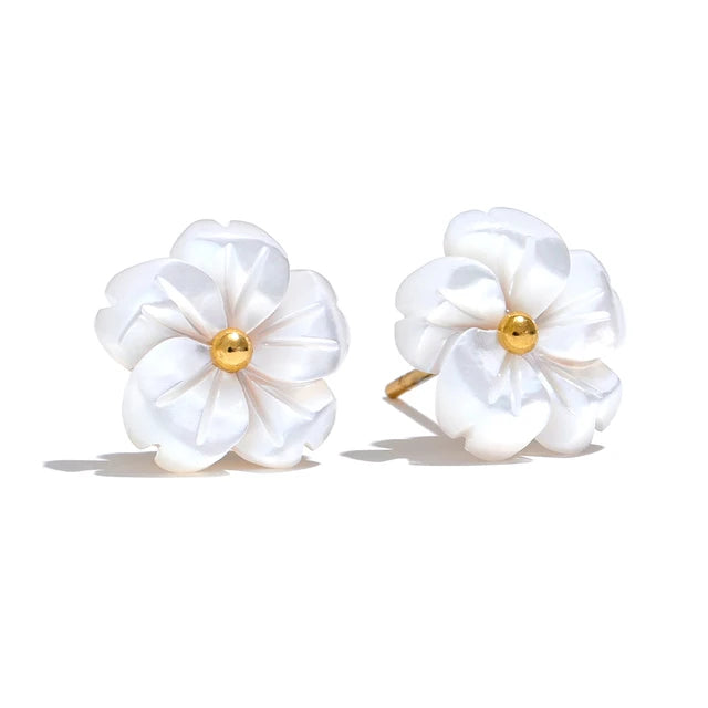 Natural Shell Flower Exquisite Daily Stainless Steel 18K Gold Plated Stud Earrings