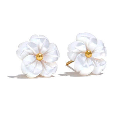 Natural Shell Flower Exquisite Daily Stainless Steel 18K Gold Plated Stud Earrings