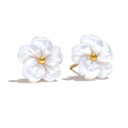 Natural Shell Flower Exquisite Daily Stainless Steel 18K Gold Plated Stud Earrings