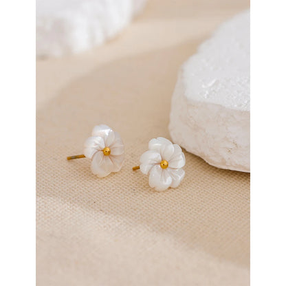 Natural Shell Flower Exquisite Daily Stainless Steel 18K Gold Plated Stud Earrings