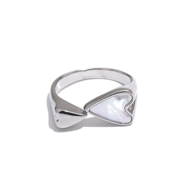 Shell Acrylic Heart Stainless Steel Stylish Ring for Women Charms Metal Texture 18K Gold Plated