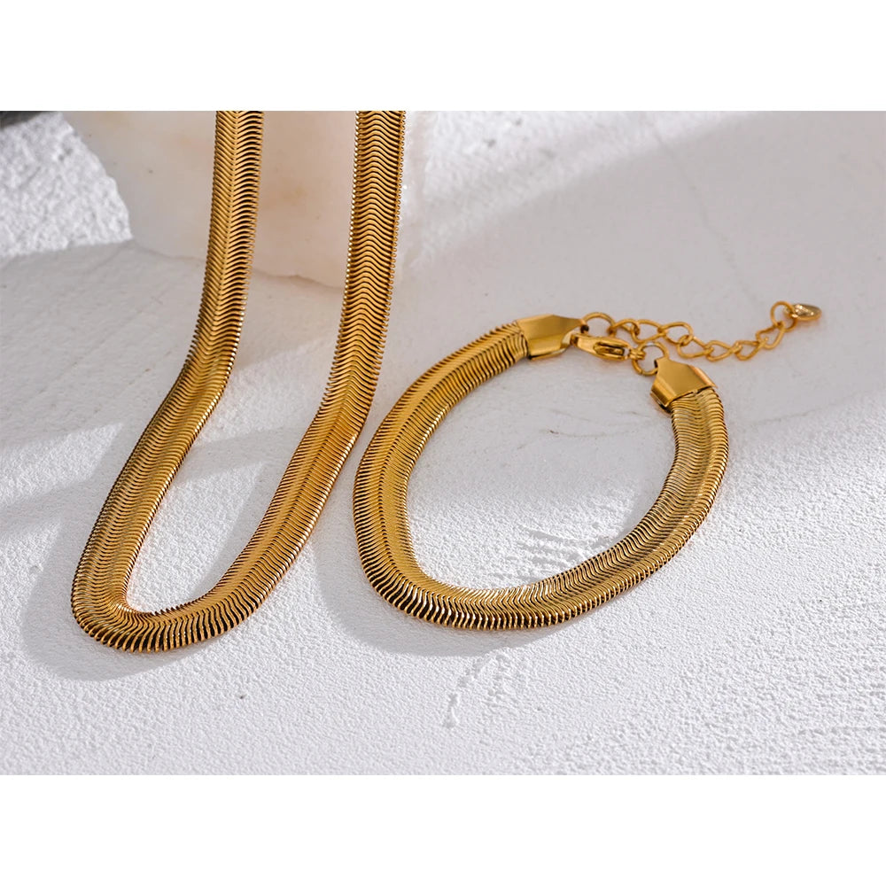 Geometric Stainless Steel Chain 18K Gold Plated Necklace Bracelet