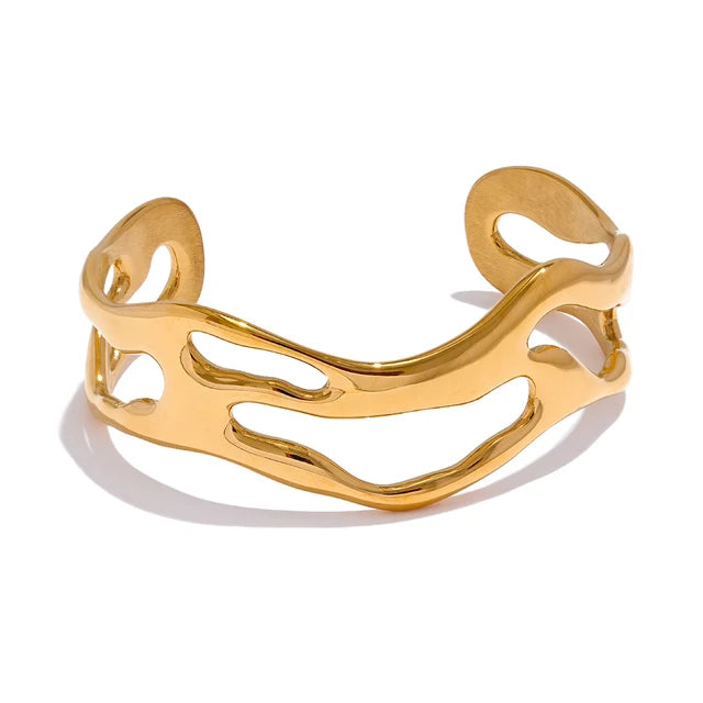 Open Cuff Bracelet Bangle Gold Plated Stainless Steel