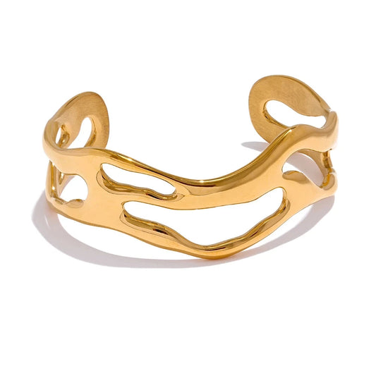 Open Cuff Bracelet Bangle Gold Plated Stainless Steel