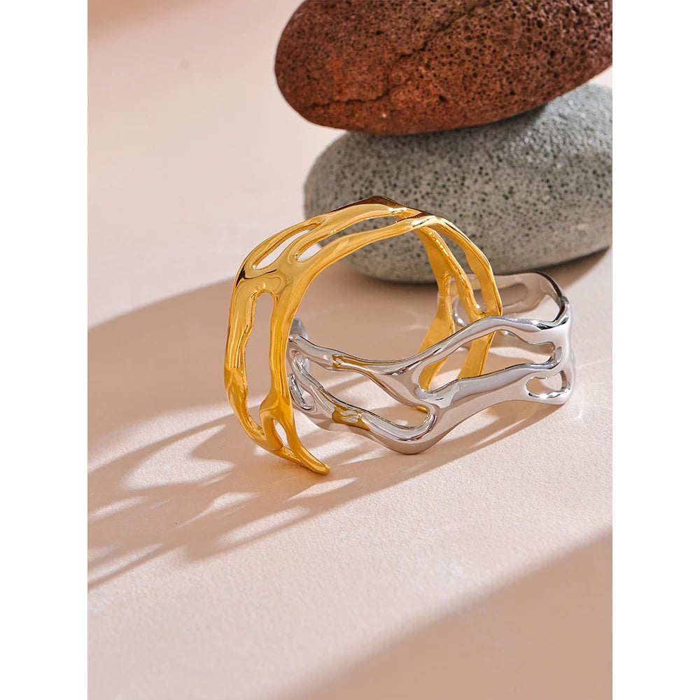 Open Cuff Bracelet Bangle Gold Plated Stainless Steel