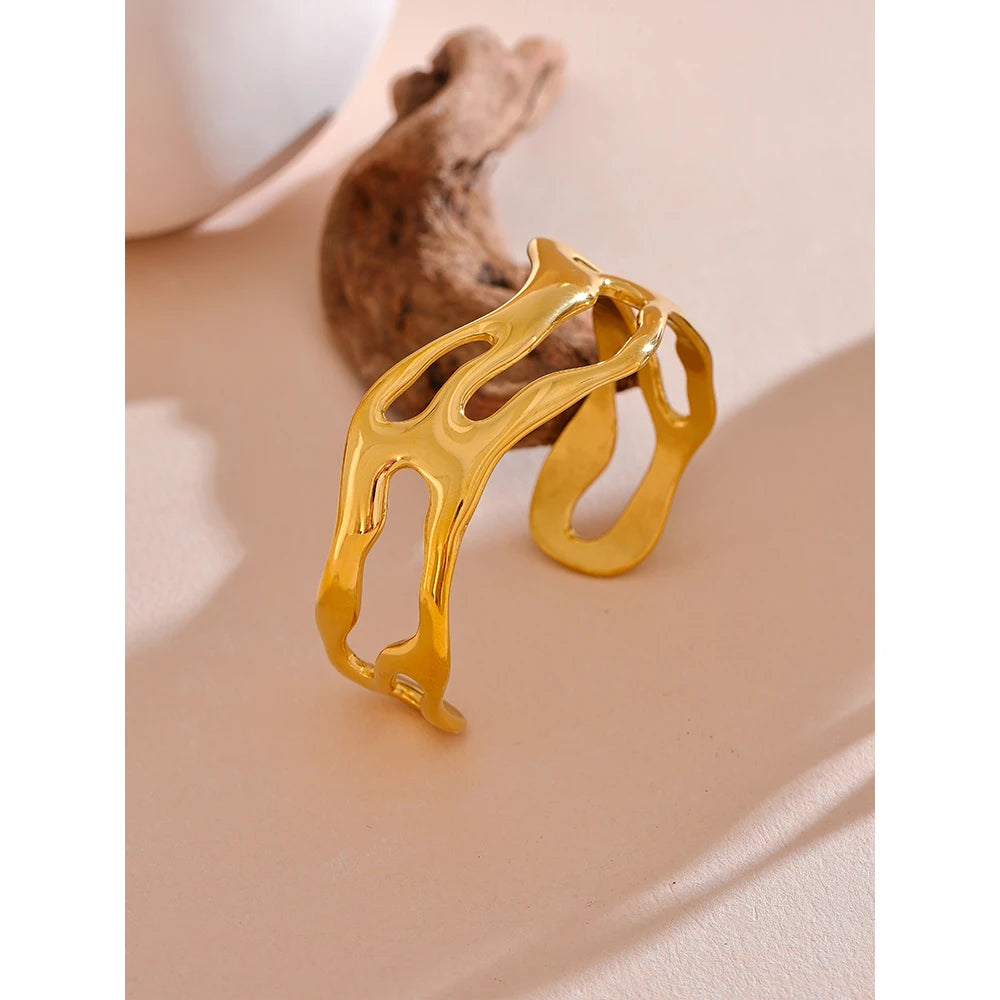 Open Cuff Bracelet Bangle Gold Plated Stainless Steel