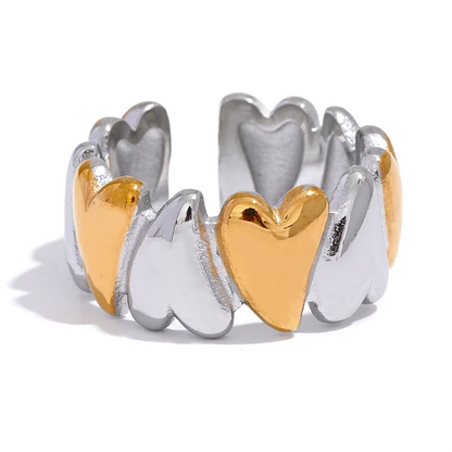 Trendy Romantic Stainless Steel Golden Heart Love Open Ring