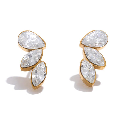 Shiny Cubic Zirconia Exquisite Wing Stainless Steel 18K Gold Plated Chic Stud Earrings